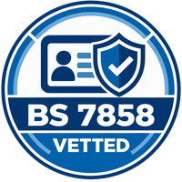 BS 7858 vetted security personnel badge
